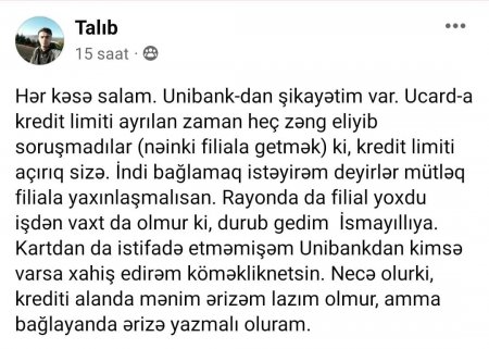 "Unibank" müştərilərinə əlavə problem yaradır - GİLEY