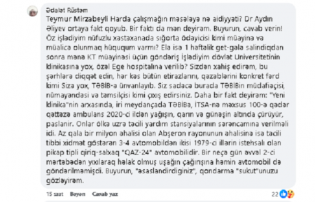 “Yeni Klinika”nın arxasında çürüyən “ambulans”lar, “EGE Hospital”a göndərişlər, sınıq-salxaq "QAZ-24"... – daha bir həkim etiraza qalxdı