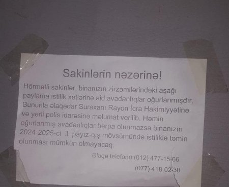 Yeni Günəşlidə binaların istilik avadanlıqları oğurlanıb - Sakinlərdən pul toplamaq tələb olunur