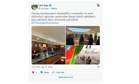 Türkiyənin Azərbaycandakı səfiri Anım Günü ilə bağlı paylaşım edib