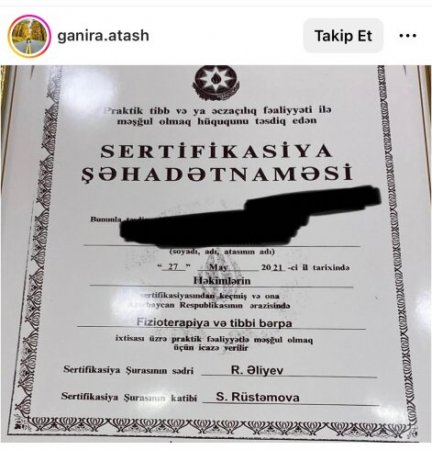 Əhliman Əmiraslanov rektor olduğu dövrdə saxta həkim-fizioterapevt vəsiqəsi verilib?